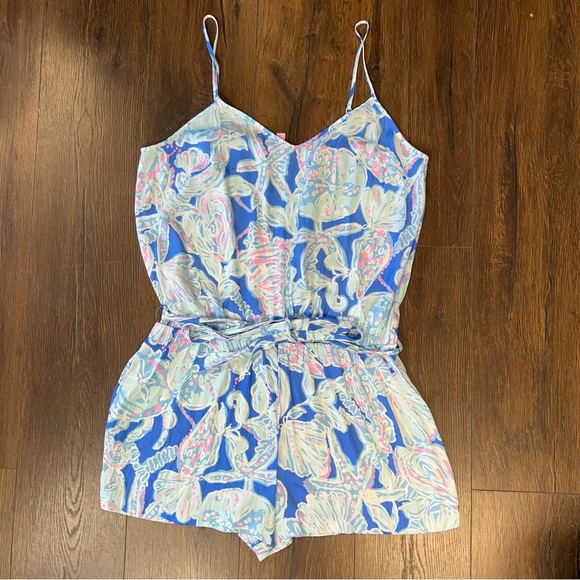 Lilly Pulitzer Deanna Romper in bay blue Into the deep SZ XL - Picture 1 of 5